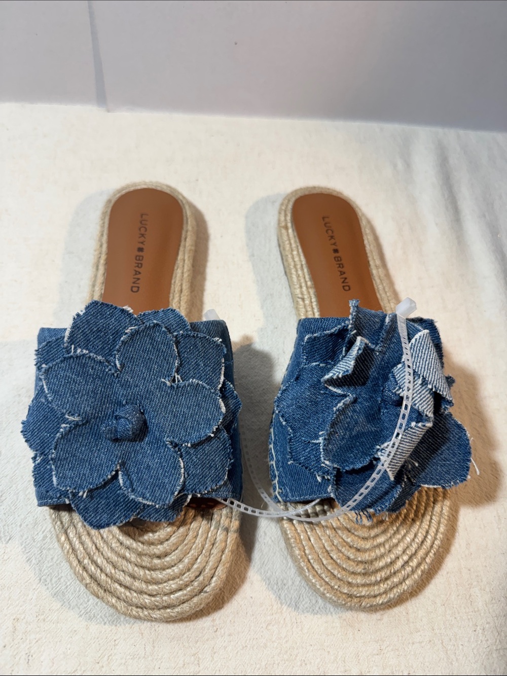 Lucky Brand Denim Floral Espadrille Slide Sandals - Blue